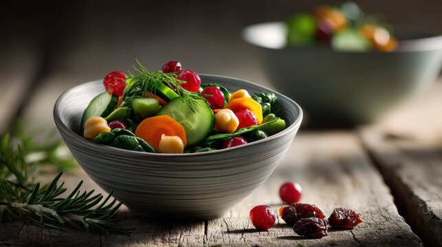 Colorful vegetarian salad with cherry tomatoes and fresh vegetables - Powered by Adobe