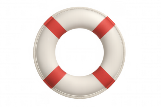 3d rendering of a classic white and red lifebuoy, providing safety and rescue at sea, isolated on a transparent background