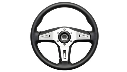 Steering wheel car auto vehicle automotive transport driving race rally chrome black grip control 3 spoke on transparent background