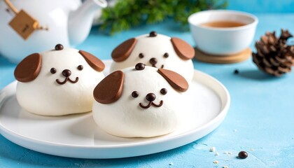 Cute dog-shaped buns on a plate