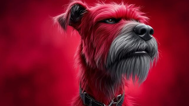 Angry Red Dog Portrait on Scarlet