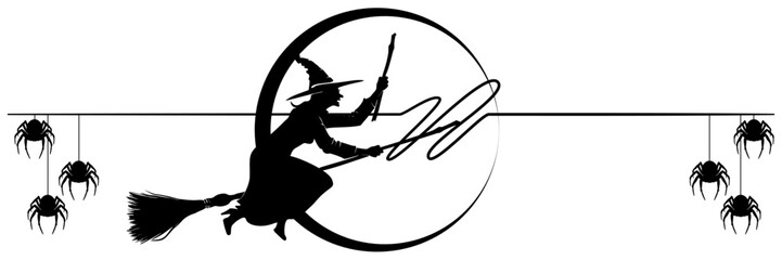 line art illustration flying witch silhouette