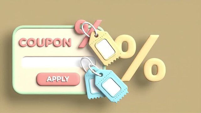 Animated Coupon Code Input Field with Percentage Symbols and Tags for Discount Promotion.
