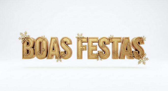 Golden boas festas text with snowflakes on a white background for festive celebrations and greetings