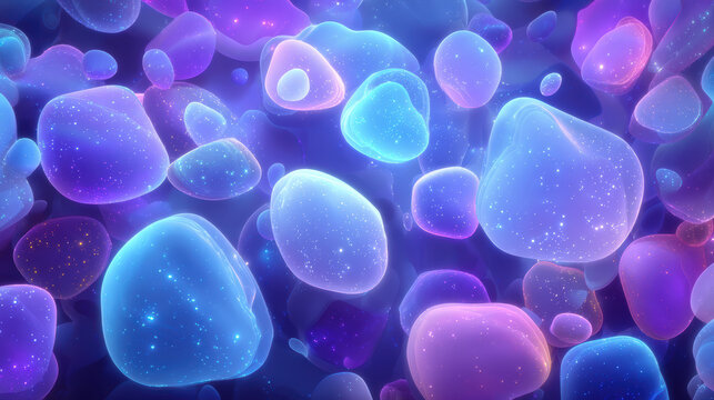 Abstract Glowing Spheres Background with Blue, Purple, and Pink Hues, Featuring a Soft, Dreamy Aesthetic and Sparkly Details, Ideal for Modern Designs and Creative Projects, Evoking a Sense of Wonder