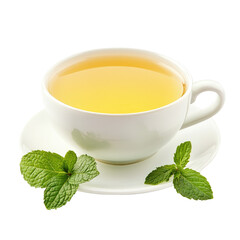 Cup of Green Tea with Mint Leaves on Transparent Background