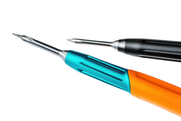 Two precision tools with colored handles isolated on transparent background