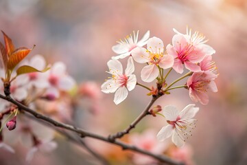 Delicate Cherry Blossoms in Soft Focus Against a Dreamy Pink Background