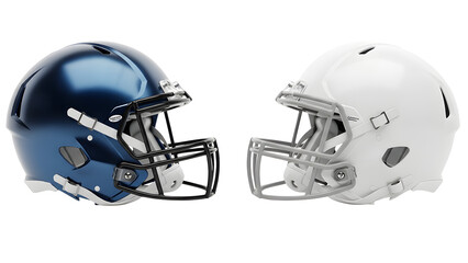 Fototapeta premium Football helmets blue and white sports equipment for protection and safety in american football game on transparent background