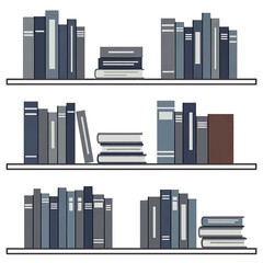 Obraz premium Illustration of bookshelves filled with books in various sizes and colors, stacked and arranged.