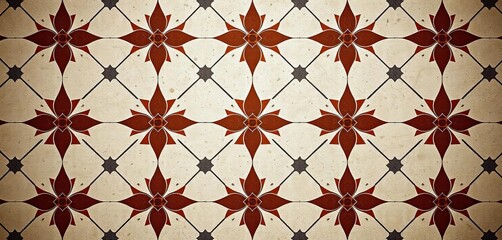 Fototapeta premium Vintage brown & white diamond leaf tile pattern on concrete texture, design element, wall