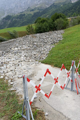 Mountain Path Blocked by Rockslide, Barrier in Place for Safety