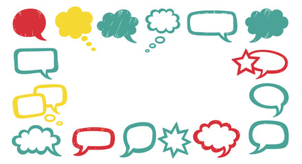 Vector SVG Icon Set with Speech Bubbles Thought Clouds and Starburst Shapes in Flat Style for Digital Communication Design