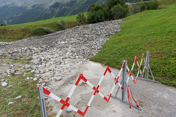 Mountain Path Blocked by Rockslide, Barrier in Place for Safety