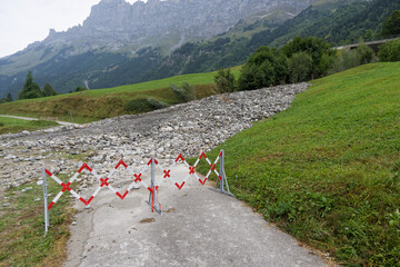 Mountain Path Blocked by Rockslide, Barrier in Place for Safety