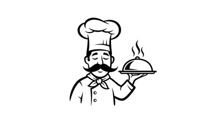 Line Art Vector SVG Icon of Chef Character with Plated Dish in Modern Minimalist Style