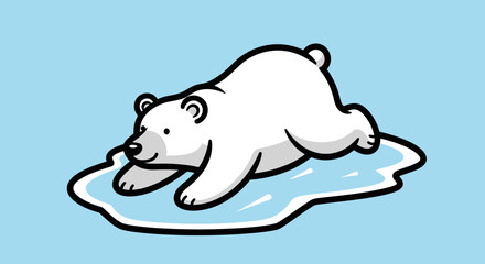 Vector Cute Polar Bear SVG Illustration with Playful Pose in Flat Design Style Featuring Blue Background and Simple Shapes