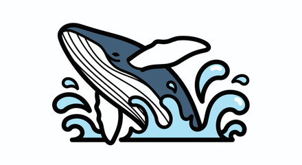 Vector Cartoon Style SVG Illustration of Jumping Whale with Water Splash in Flat Design Style for Children's Digital Content