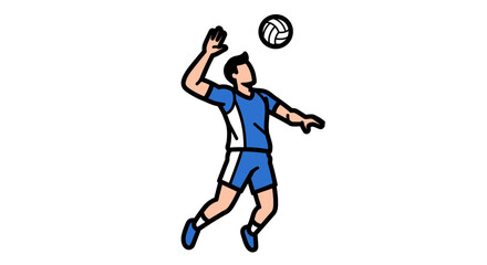 Vector SVG Illustration of Volleyball Player in Modern Flat Style with Dynamic Pose and Blue Colors for Sports and Athletic Design