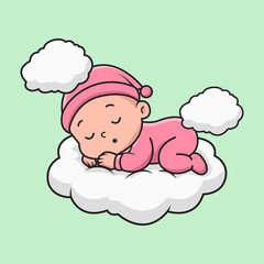 Cute Baby Sleeping On Cloud Cartoon Vector Illustration