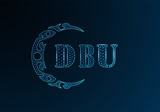 Low poly letter logo DBU design. DBU letter logo low poly vector design on blue color gradient background. DBU logo low poly design