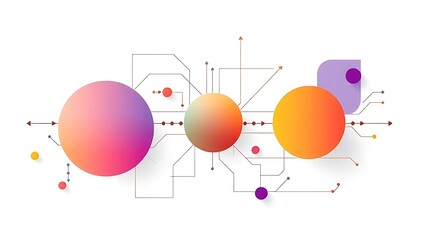 Modern business concept visualized with geometric shapes and flow lines on a clean white backdrop.