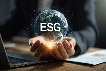 Global ESG strategy visualized as a glowing earth held in hands