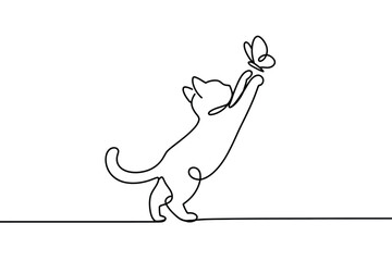 Minimalist line art of a cat reaching for a butterfly © AFAZ