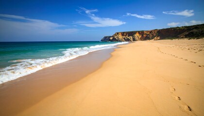 Sunny beach scene with footprints