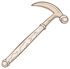 Cartoon Illustration of a Medieval Sickle Weapon for Reaping with Wooden Handle and Curved Blade