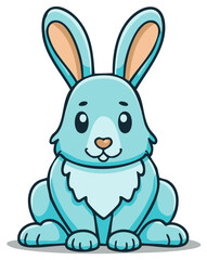 Obraz premium Adorable Blue Bunny Character Smiling and Sitting Forward Vector Illustration