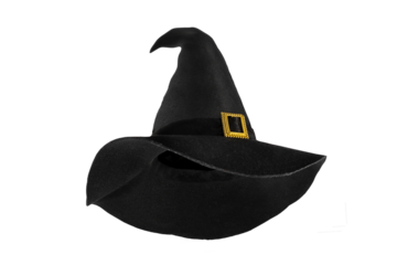 Black witch conical hat on isolated transparent background. Halloween decor