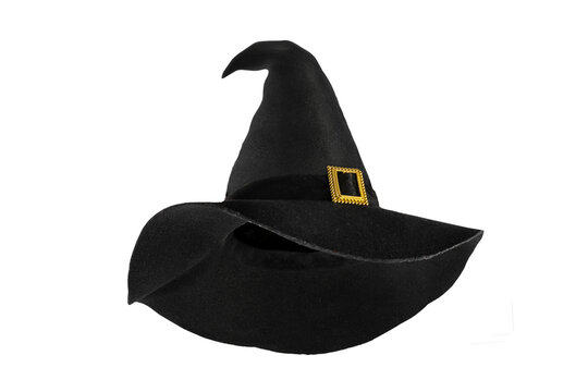 Black witch conical hat on isolated transparent background. Halloween decor