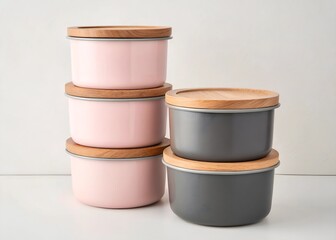 Stack of Stylish Storage Containers with Wooden Lids