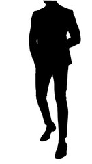 Silhouette of a young man in a suit standing stylishly, vector illustration