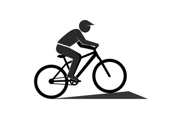 Obraz premium A stylized silhouette of a person riding a bicycle on a white background with a shadow underneath