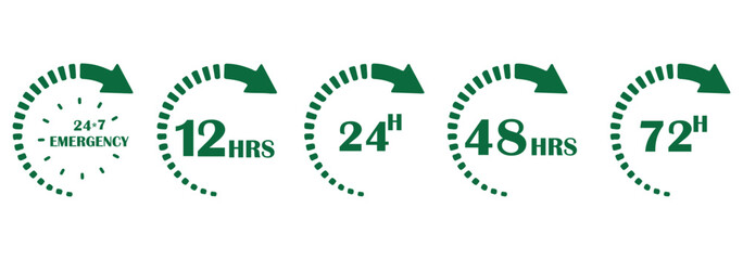 12 hours timer vector symbol black color style isolated on white background. Clock, stopwatch, cooking time label. 10 eps