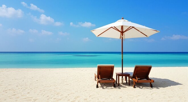 Experience the ultimate serene tropical escape with an inviting white sand beach, azure waters, and tranquil clear skies, offering a perfect sun-drenched paradise for relaxation and rejuvenation