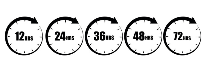 12 hours timer vector symbol black color style isolated on white background. Clock, stopwatch, cooking time label. 10 eps