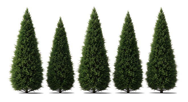 Isolated on transparent background a row of evergreen cypress trees for landscaping