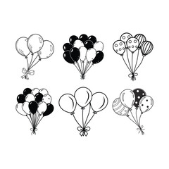 Birthday balloon silhouette vector art for graphic design, coloring book, and festival
