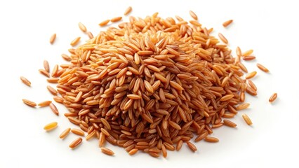 Brown Rice Grains Scattered on White Background Top View High Resolution Food Photography