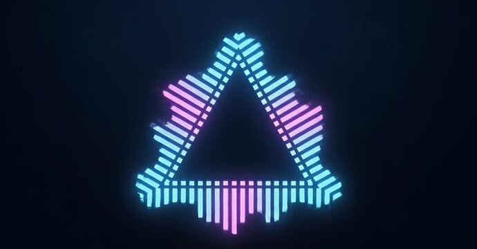 Abstract neon triangle with equalizer bars, vibrant and dynamic design.