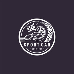 Fototapeta premium Sport car logo in vintage design, icon of freedom and speed.