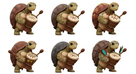 Cartoon turtles playing drums
