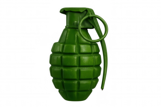Green fragmentation grenade isolated on transparent background, symbolizing war, danger, and explosive power - Powered by Adobe