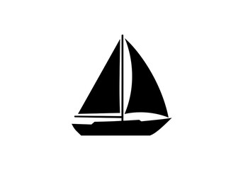 Fototapeta premium A minimalist black silhouette of a sailboat with two sails on a plain white background in a simple style
