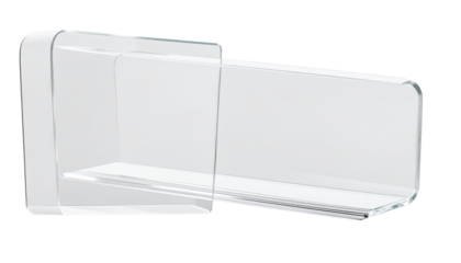 Minimalist transparent glass shelf with a sleek, modern design, perfect for contemporary interior decor and storage solutions Isolated on transparent background