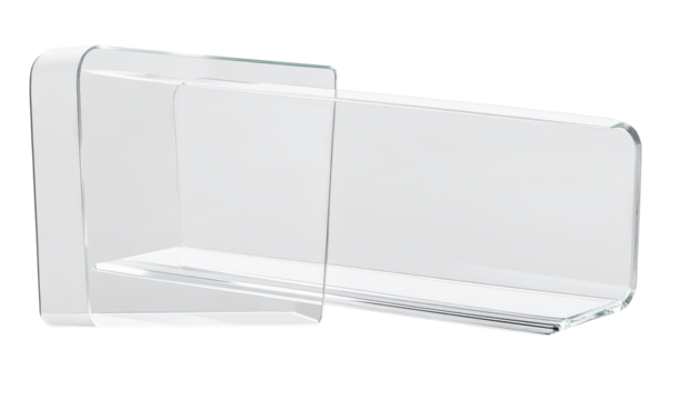 Minimalist transparent glass shelf with a sleek, modern design, perfect for contemporary interior decor and storage solutions Isolated on transparent background