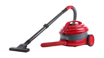 Industrial vacuum cleaner with long suction hose laid out background isolated on a Transparent background, PNG file.